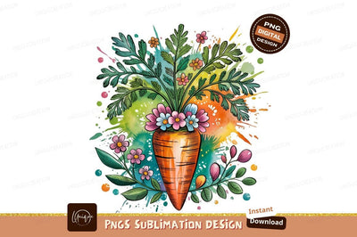 Artistic Carrot With Flowers Sublimation Png Sublimation Designangry 