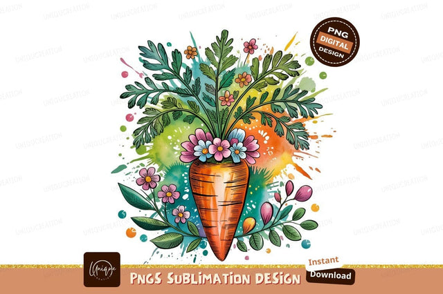 Artistic Carrot With Flowers Sublimation Png Sublimation Designangry 