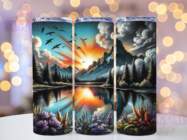 Artistic Charcoal Mountain Floral Tumbler, Charcoal Floral Tumbler, Artistic Mountain Wrap, Whimsical Floral Wrap, Rustic Charcoal Wrap, Sublimation Design, Trendy Gift Idea Sublimation SvggirlplusArt 
