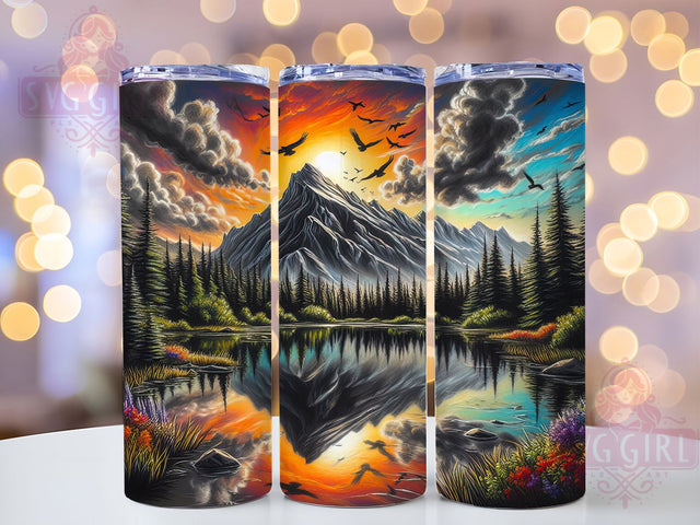 Artistic Charcoal Mountain Floral Tumbler, Charcoal Floral Tumbler, Artistic Mountain Wrap, Whimsical Floral Wrap, Rustic Charcoal Wrap, Sublimation Design, Trendy Gift Idea Sublimation SvggirlplusArt 