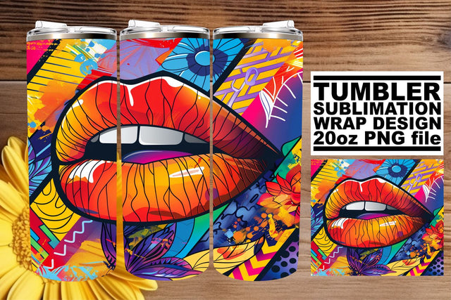 Artistic Colorful Lips Tumbler Wrap 20oz Sublimation Ready Sublimation afrosvg 