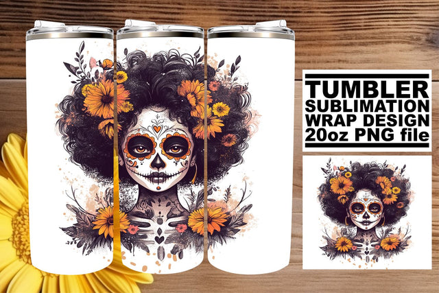 Artistic Day of the Dead Wrap – 20oz Tumbler Sublimation Sublimation afrosvg 