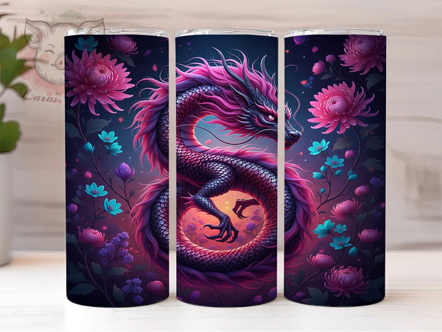 Artistic Floral Fantasy Dragon Tumbler, Mythical Creature Wrap, Artistic Dragon Cup, Fantasy Sublimation Design, Valentine Gift Tumbler, Sweet Floral Dragon Wrap, Adorable Myth Cup Sublimation Lara' s Designs 