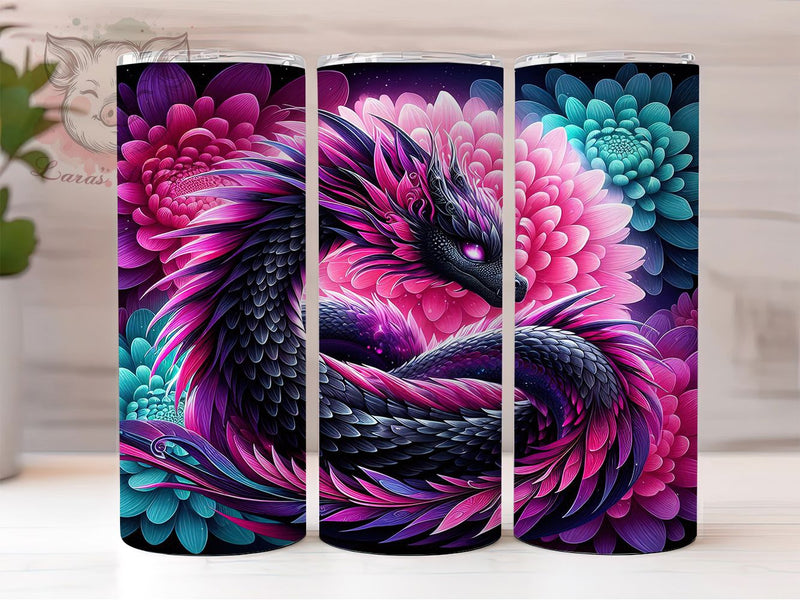Artistic Floral Fantasy Dragon Tumbler, Mythical Creature Wrap, Artistic Dragon Cup, Fantasy Sublimation Design, Valentine Gift Tumbler, Sweet Floral Dragon Wrap, Adorable Myth Cup Sublimation Lara' s Designs 