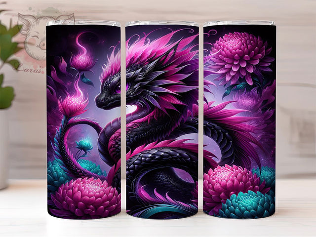 Artistic Floral Fantasy Dragon Tumbler, Mythical Creature Wrap, Artistic Dragon Cup, Fantasy Sublimation Design, Valentine Gift Tumbler, Sweet Floral Dragon Wrap, Adorable Myth Cup Sublimation Lara' s Designs 