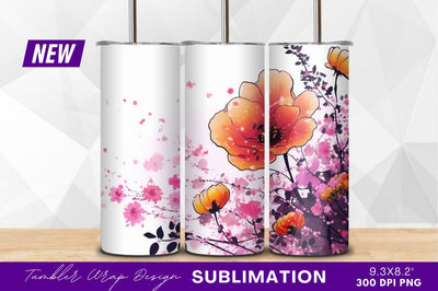 Artistic floral illustration with pink and orange flowers Sublimation Regulrcrative 