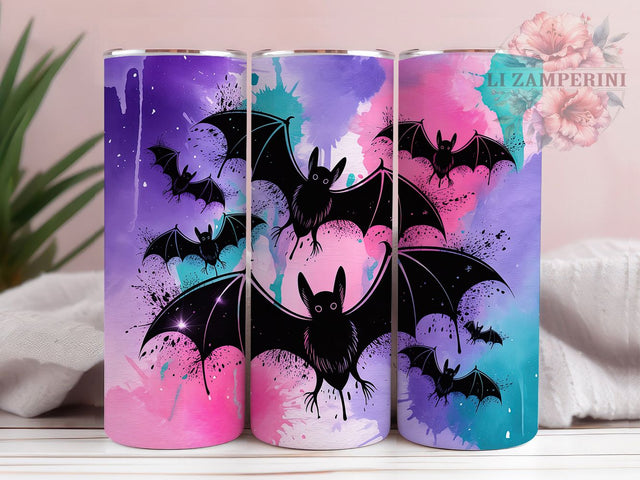 Artistic Halloween Bats Gothic Tumbler, Alcohol Ink Bat Wrap, Artistic Halloween Sublimation, Spooky Bats Drinkware, Gothic Bat Tumbler, Colorful Halloween Wrap, Haunted Night Sky Cup Sublimation Li Zamperini 