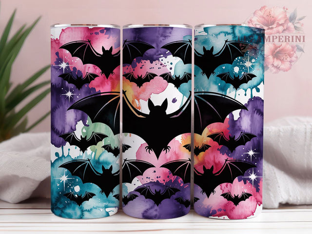 Artistic Halloween Bats Gothic Tumbler, Alcohol Ink Bat Wrap, Artistic Halloween Sublimation, Spooky Bats Drinkware, Gothic Bat Tumbler, Colorful Halloween Wrap, Haunted Night Sky Cup Sublimation Li Zamperini 