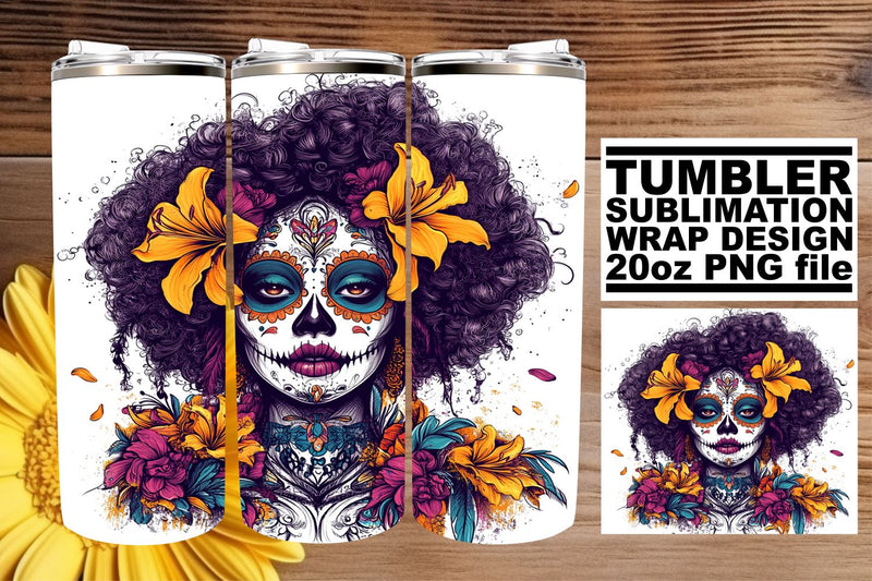 Artistic Halloween Skull Wrap – 20oz Watercolor Tumbler Sublimation afrosvg 
