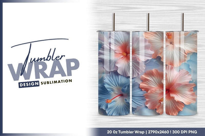 Artistic Hibiscus Flowers Illustration Background Tumbler Png Sublimation Regulrcrative 