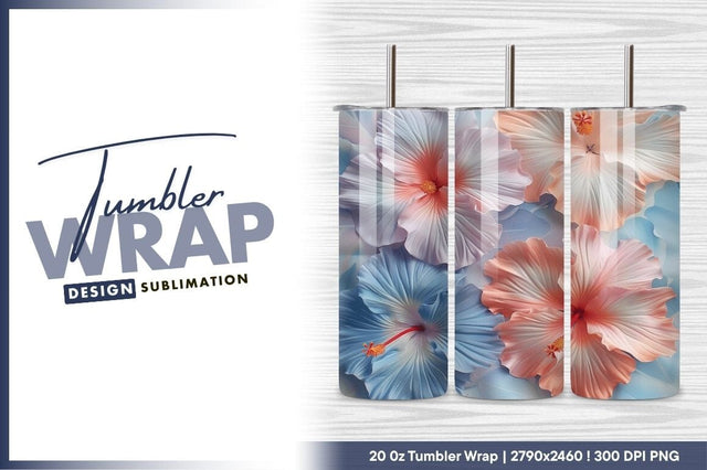 Artistic Hibiscus Flowers Illustration Background Tumbler Png Sublimation Regulrcrative 