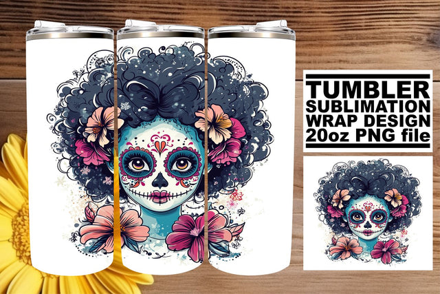 Artistic Muerta Woman Wrap – 20oz Watercolor Sublimation Sublimation afrosvg 