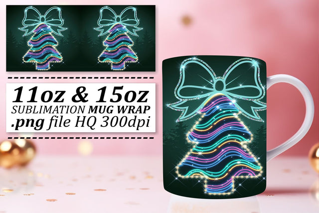 Artistic mug wraps, showcase your unique flair! , Neon Xmas Sublimation afrosvg 