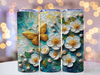 Artistic Oil Butterfly Floral Tumbler, Oil Art Tumbler, Whimsical Butterfly Wrap, Elegant Floral Wrap, Artistic Oil Wrap, Sublimation Design, Trendy Gift Idea Sublimation SvggirlplusArt 