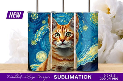 Artistic Orange Tabby Cat Van Gogh Style Sublimation Regulrcrative 
