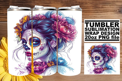 Artistic Sugar Skull Wrap – 20oz Tumbler Watercolor Sublimation afrosvg 