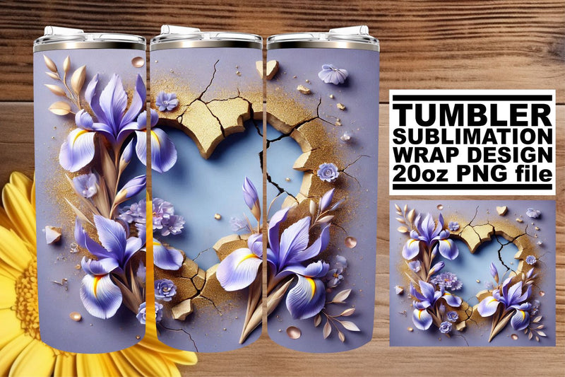 Artistic tumbler wrap, great for unique sublimation gifts! , 3D Heart Sublimation afrosvg 