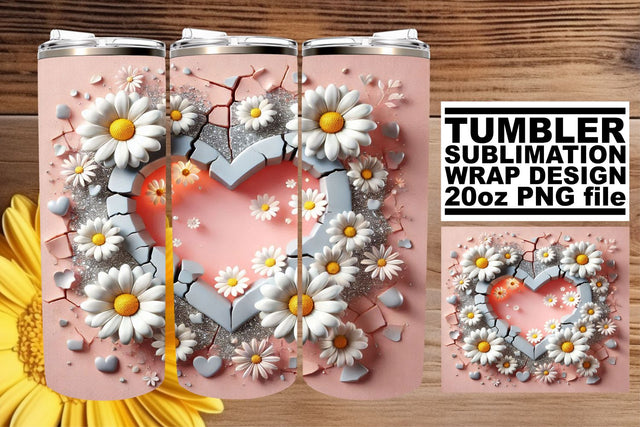 Artistic tumbler wrap, perfect for every project! , 3D Heart Sublimation afrosvg 