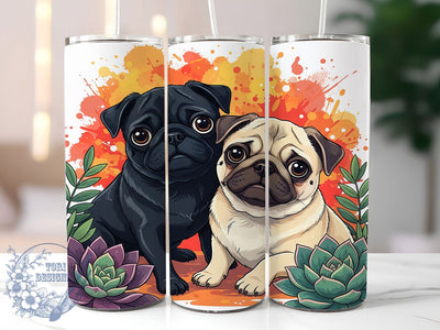 Artistic Twin Pugs Tumbler, Black And Brown Pug Wrap, Museum Style Dog Mug Design, Sublimation Wrap, Cute Dog Lover Drinkware, Gift Idea For Pet Owners, Artistic Pug Cup Sublimation ToriDesigns 