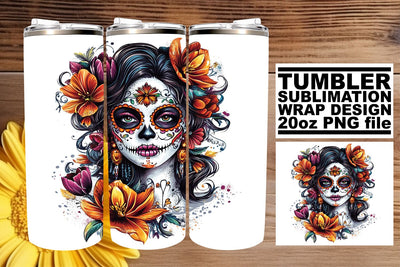 Artistic Watercolor Calavera Design – 20oz Tumbler Sublimation afrosvg 