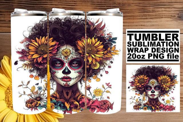 Artistic Watercolor Calavera Tumbler – 20oz Sublimation Sublimation afrosvg 