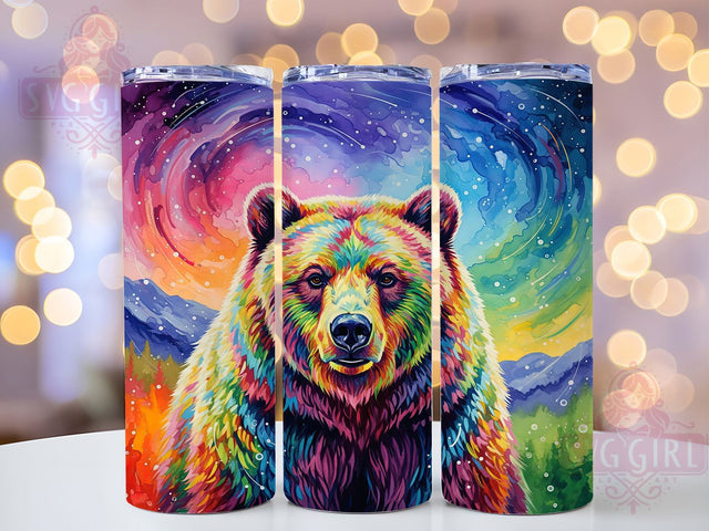 Artistic Watercolor Rainbow Bear Tumbler Wrap, Colorful Bear PNG, 20oz Bear Tumbler, Wild Animal Sublimation, Rainbow Bear Art, Artistic Bear Design, Nature Lover Tumbler Sublimation SvggirlplusArt 
