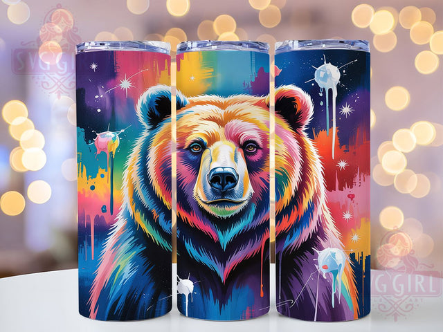 Artistic Watercolor Rainbow Bear Tumbler Wrap, Colorful Bear PNG, 20oz Bear Tumbler, Wild Animal Sublimation, Rainbow Bear Art, Artistic Bear Design, Nature Lover Tumbler Sublimation SvggirlplusArt 