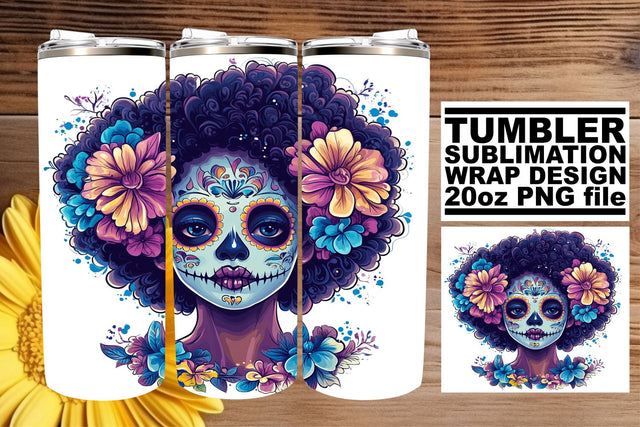 Artistic Watercolor Skull Woman – 20oz Tumbler Sublimation Sublimation afrosvg 