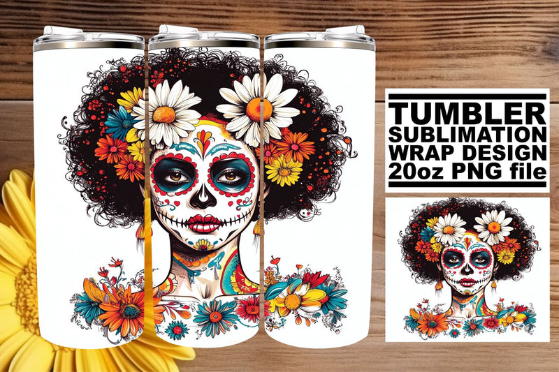 Artistic Watercolor Skull Wrap – 20oz Halloween Tumbler Sublimation afrosvg 