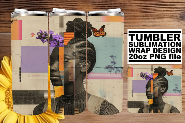 Artistic Wrap 20oz Tumbler Black Woman Abstract Sublimation Sublimation afrosvg 
