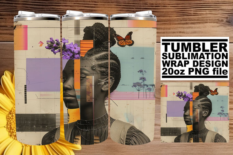 Artistic Wrap 20oz Tumbler Black Woman Abstract Sublimation Sublimation afrosvg 