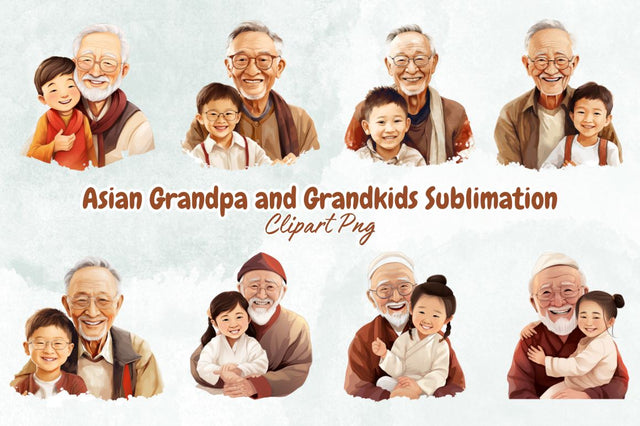 Asian Grandpa and Grandkids Sublimation Bundle Sublimation Designangry 
