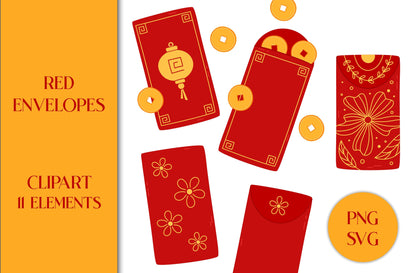 Asian Red Envelopes PNG Clipart | Angpao Hongbao Traditional Chinese, Korean, Taiwanese Gifts Money | Lucky Coins Clip Art Digital Download SVG AnnaViolet_store 