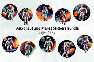 Astronaut and Planet Stickers Bundle Sublimation Designangry 