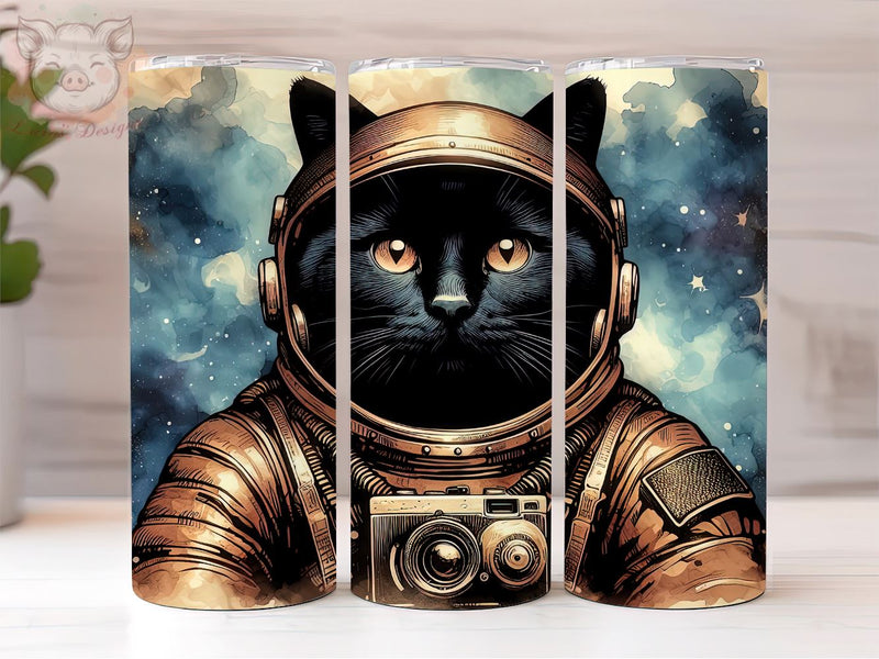 Astronaut Black Cat 20oz Tumbler, Space Black Cat Tumbler PNG, Funny Animal in Space Sublimation Design, Digital, Digital Download PNG Sublimation Lara' s Designs 