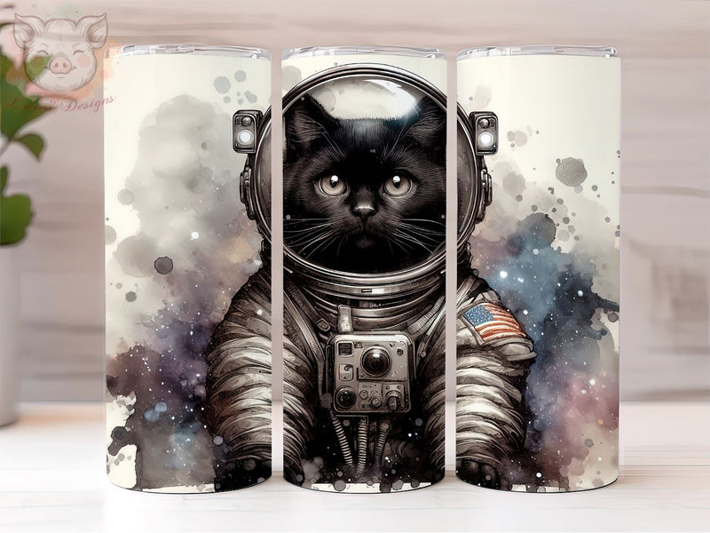 Astronaut Black Cat 20oz Tumbler, Space Black Cat Tumbler PNG, Funny Animal in Space Sublimation Design, Digital, Digital Download PNG Sublimation Lara' s Designs 