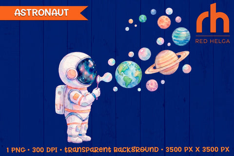 Astronaut Blowing Bubbles PNG Clipart, Cute Space Sublimation Sublimation RedHelgaArt 