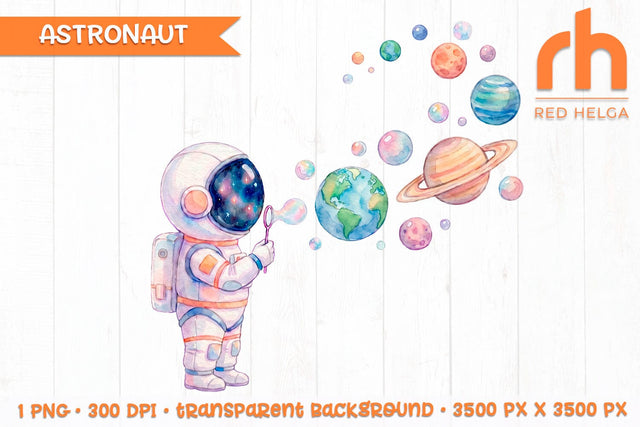 Astronaut Blowing Bubbles PNG Clipart, Cute Space Sublimation Sublimation RedHelgaArt 