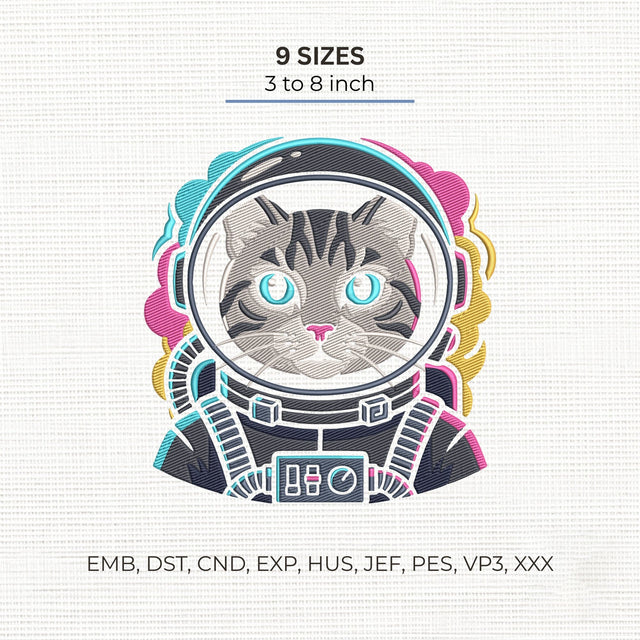 Astronaut Cat Embroidery Design – Cute Space Kitty Colorful Galaxy Cat Machine Embroidery File Embroidery/Applique DESIGNS PatternFeed8 