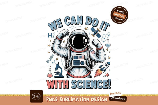 Astronaut flexing with science symbols space rocket Sublimation Designangry 
