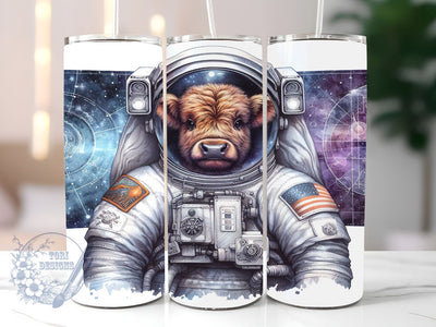 Astronaut Highland Cow 20oz Skinny Tumbler, Highland Cow Tumbler Png, Straight & Tapered Tumbler Wrap, Instant Digital Download Sublimation ToriDesigns 