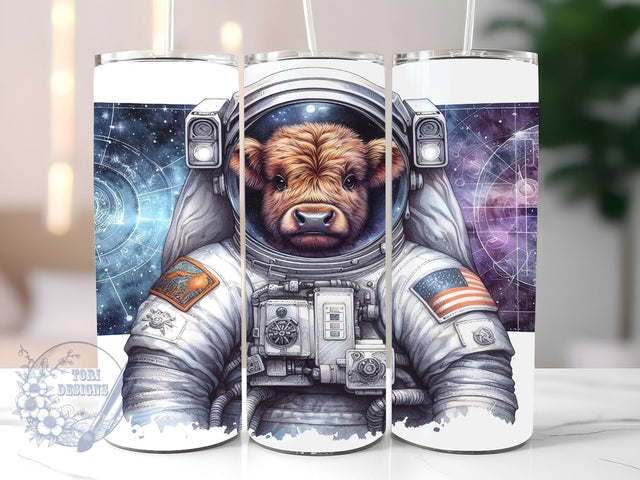 Astronaut Highland Cow 20oz Skinny Tumbler, Highland Cow Tumbler Png, Straight & Tapered Tumbler Wrap, Instant Digital Download Sublimation ToriDesigns 