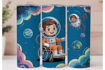 Astronaut in Wheelchair Tumbler Wrap Sublimation PixelChick 