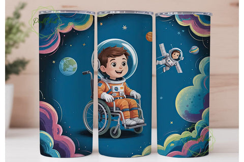 Astronaut in Wheelchair Tumbler Wrap Sublimation PixelChick 