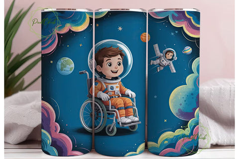 Astronaut in Wheelchair Tumbler Wrap Sublimation PixelChick 