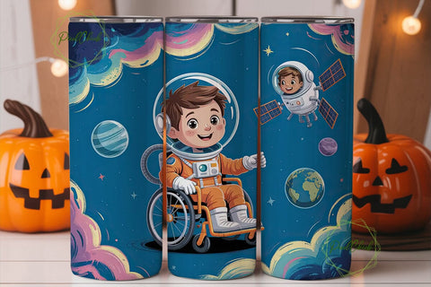 Astronaut in Wheelchair Tumbler Wrap Sublimation PixelChick 