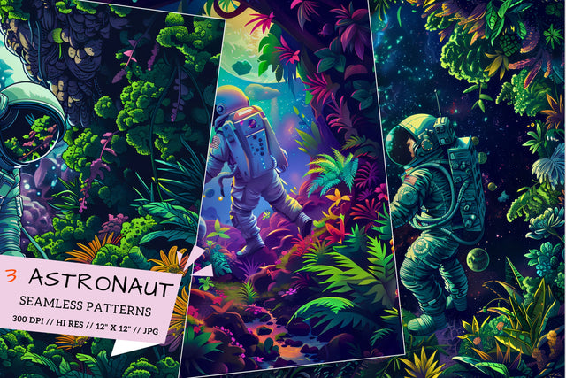 Astronaut Joy Seamless Pattern Set | Astronaut Pattern Print, Outer Space Digital Paper, Seamless, Commercial Use, Scrapbook, Background, Wallpaper, POD, Solar System, Planets, Rockets, Space Ship Sublimation FloridPrintables 