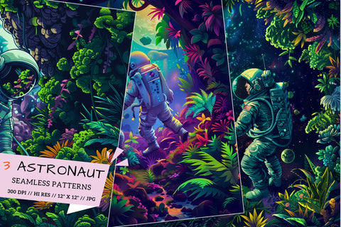 Astronaut Joy Seamless Pattern Set | Astronaut Pattern Print, Outer Space Digital Paper, Seamless, Commercial Use, Scrapbook, Background, Wallpaper, POD, Solar System, Planets, Rockets, Space Ship Sublimation FloridPrintables 