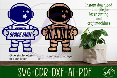 Astronaut name sign svg laser cut file SVG APInspireddesigns 