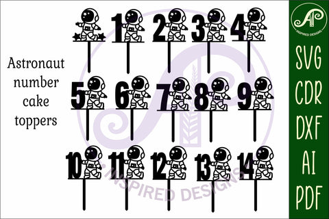 Astronaut number cake toppers, 15 designs SVG laser cut SVG APInspireddesigns 